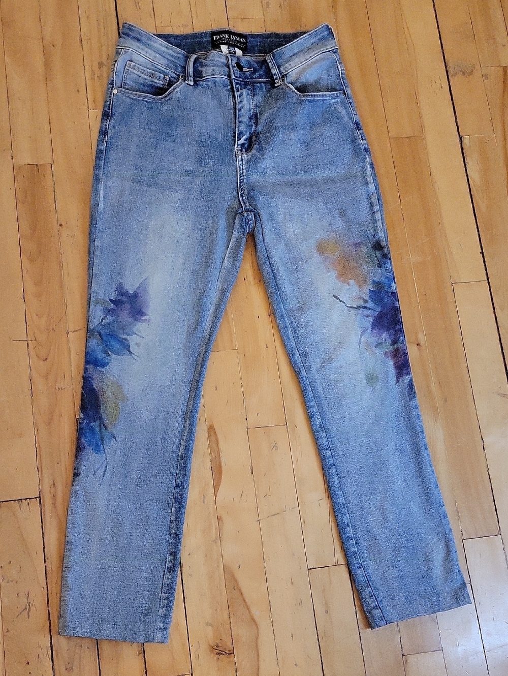 Frank Lyman Design Light Blue‎ Straight-Leg Jeans with Purple Floral Detail